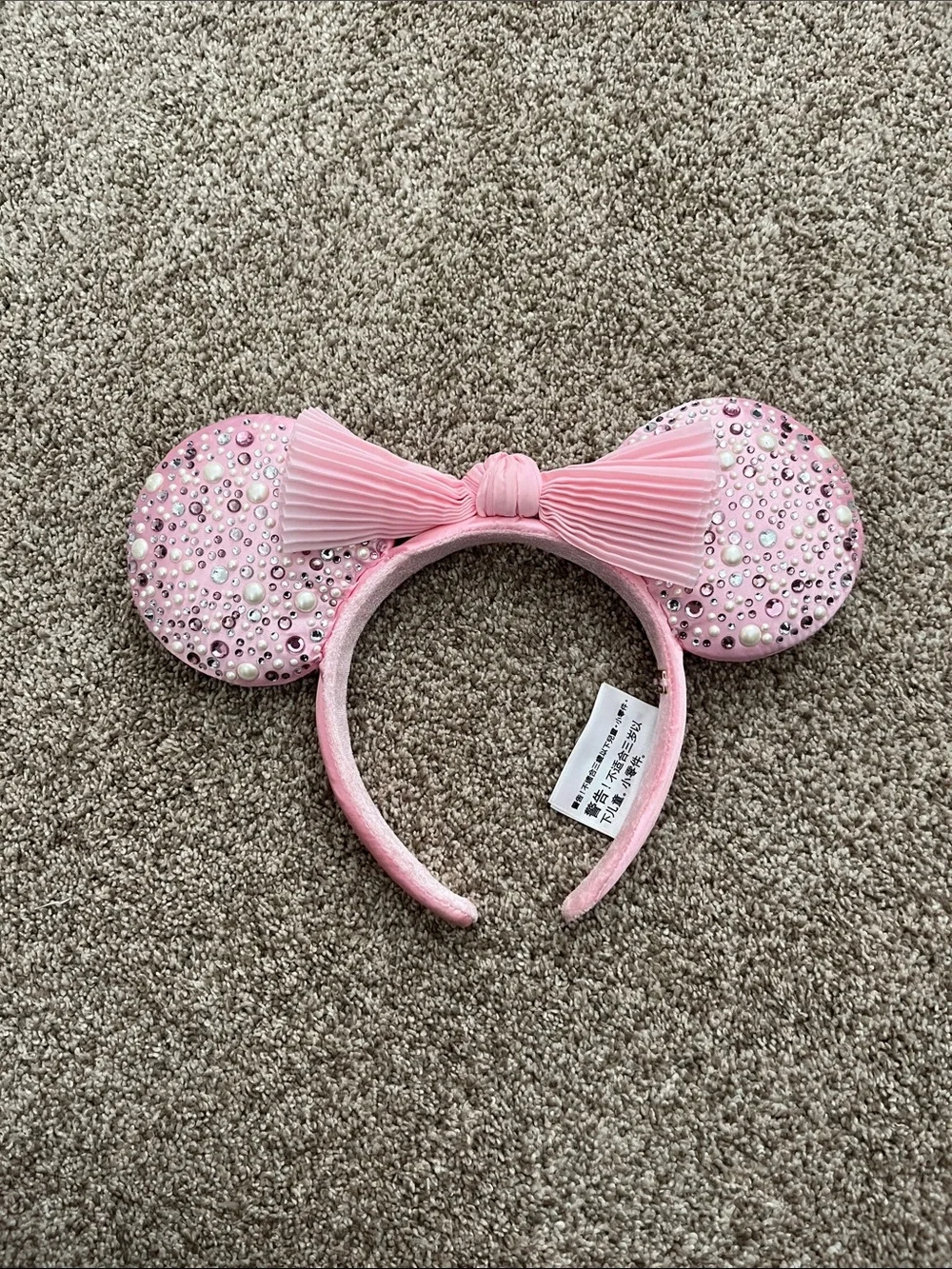 Disney X Baublebar Pink Crystal Embellished Mouse Ear Headband with Bow